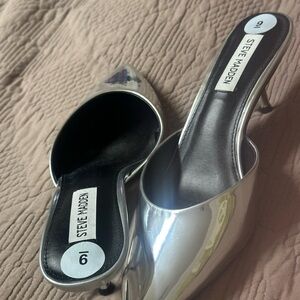 Steven By Steve Madden Silver Metallic Sandals with Pointed Toe